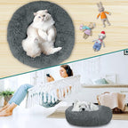 PetAmi Calming Dog Bed for Small Medium Dogs and Cats, Round Donut Washable, Fluffy Faux Fur Plush Cuddler Pet Kitten Cushion, Anti-Slip, Fits up to 45 lbs, 30 inch, Dark Gray