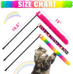 3 Pack Cat Wand Toy, Rainbow Cat Feather Toys with Bells, Teaser Wand with Soft Furry Tail, Interactive Toys for Indoor Cats & Kitten & Kitty