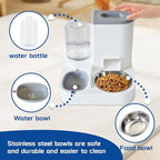 Automatic Cat Food and Water Dispenser Set 2 in 1, All-in-One Gravity Pet Feeder with Stainless Steel Cat Food Bowl Travel Auto Supply Feeder and Water Dispenser for Small Medium Cats Dogs (Gray)