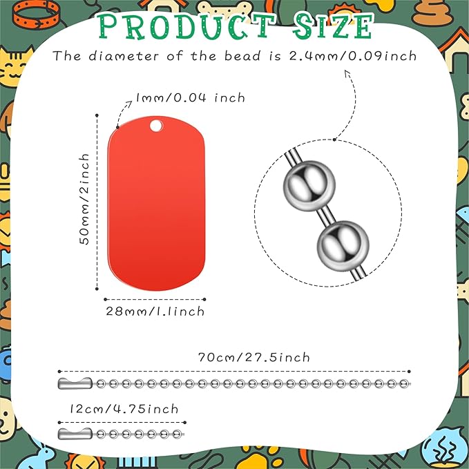 Yinkin 200 Pcs Personalized Military Dog Tags Set Including 100 Pcs Aluminum Blank Dog Tags for Engraving 100 Ball Steel Chain Rectangle Metal Blank Stamping Label for DIY Craft(Red)