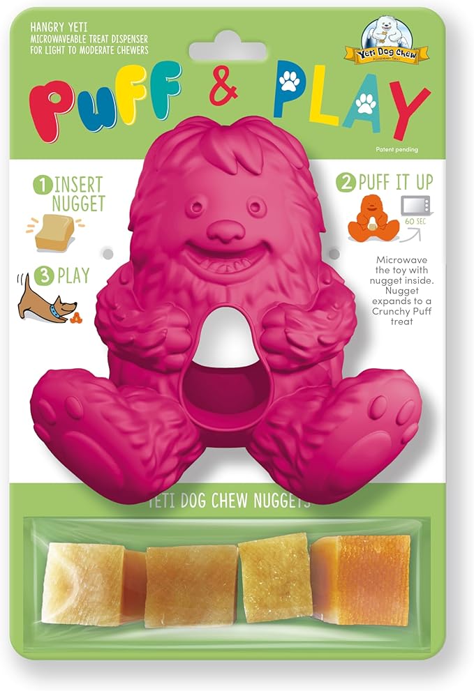 Yeti Puff and Play Dog Toy, Dog Chew Holder, Fun Stimulating Chew Toy for Teething, Behavior Training for Light to Moderate Chewers (Pink - Yeti)