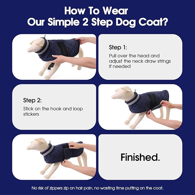 Dog Winter Coat Warm Padded Puppy Jacket Windproof Water Resistant Clothes for Small Medium Large Pets Christmas Sweater Outfit Vest(DarkBlue, XS)