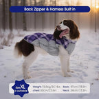FUAMEY Dog Coat for Small Dogs,Waterproof Dog Winter Jacket with Harness Built in Puppy Cold Weather Coats Reflective Pet Vest with Zipper Warm Fleece Dogs Snowsuit Windproof Purple Plaid XS
