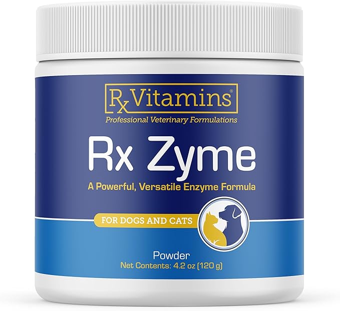 Rx Vitamins Rx Zyme Powder - Digestive Enzymes for Dogs & Cats - Anti Diarrhea for Dogs, Cat Constipation Relief, Anti-Bloating - Cat Digestive Support and Dog Gut Health - 120g