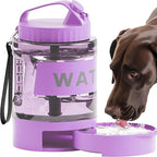 77oz Dog Water Bottle with Dispenser Bowl, 2200ml Capacity, Purple, Portable Pet Travel Bottle with Strap