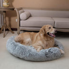 Coohom Oval Calming Donut Cuddler Dog Bed,Shag Faux Fur Cat Bed Washable Round Pillow Pet Bed(30"/36"/43") for Small Medium Dogs (XXL(43"x34"x8"), Grey)