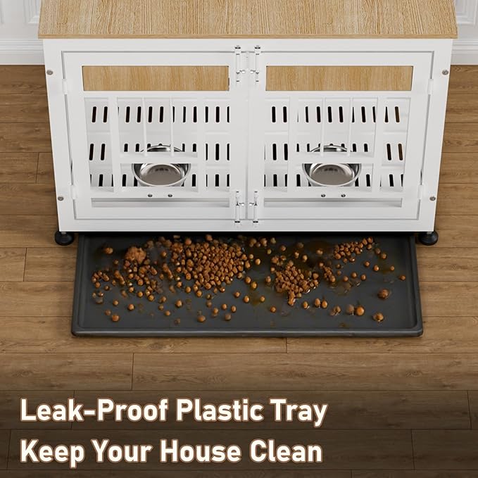 Dog Crate Furniture End Table, 38 Inch Hidden Kennel Cabinet with Removable Tray, Thickened Metal Frame Dog Cage, Dual-Purpose Pet House & Nightstand for Living Room