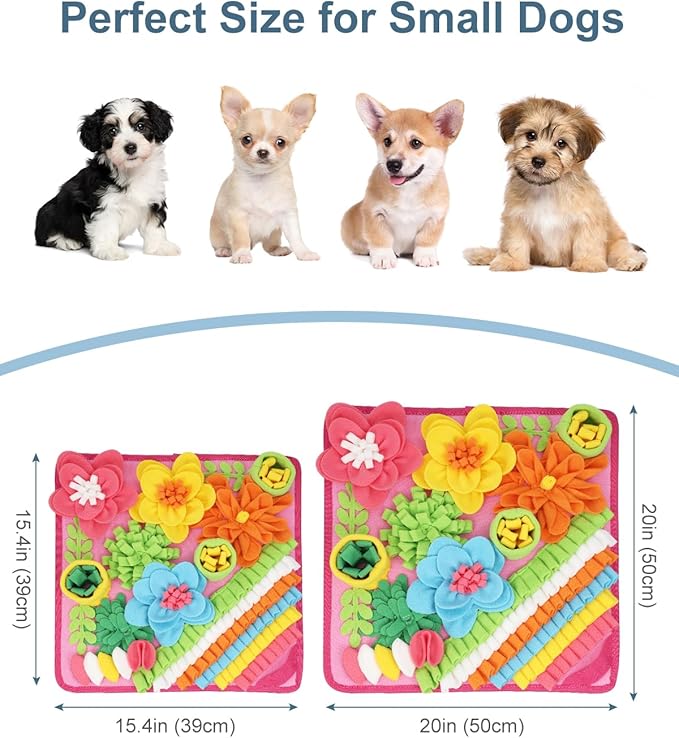 Snuffle Mat for Dogs Cats Rabbits, Pet Treats Feeding Mat, 15.4 x 15.4 inch for Small & Medium, Felt Wool Dog Sniff Mats for Slow Feed, Rabbit Foraging Mats, Relieve Anxiety, with Anti-Slip Bottom