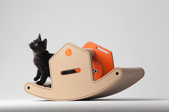 Rocking House Cat Scratcher - 3-in-1 Cat Scratching Lounge, Bed, and Play Center with Curved Groove and Interactive Game Ball, Cat Tree for Indoor Cats