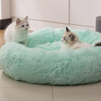 Anti Anxiety Round Fluffy Plush Faux Fur Warm Washable Dog Bed & Cat Bed, Original Bed for Small Medium Large Pets,Used to Relieve Joints and Improve Sleep（20"/24"/27''） (24", Light Green)