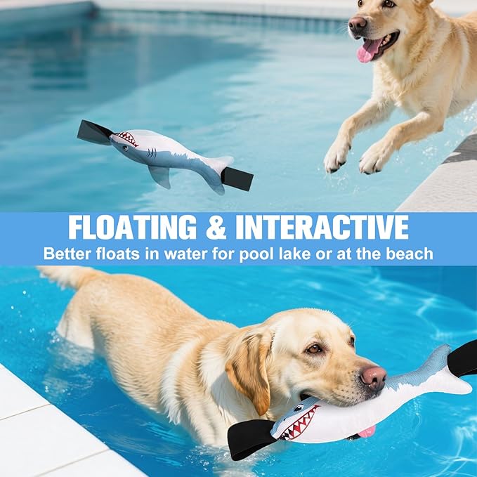 BINGPET Squeaky Dog Toys with Handles for Interactive, Tug of War Puppy Shark Toys to Keep Small Medium Dogs Busy，Puppy Training