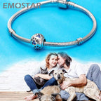 EMOSTAR Dog Paw Print Charms with Various Birthstone Crystals, 925 Sterling Silver Pawprint Beads for 3mm Snake Chain, Pet Lover Gifts for European Women Bracelet