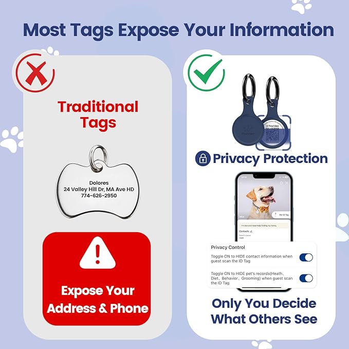 Dog ID Tag with QR Code & NFC, Silent Silicone Dog Name Tags Personalized for Pets- Scan QR for Instant Location Alert, Emergency Contact and Modifiable Pet Profile (Blue)