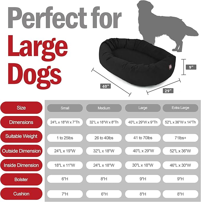 Majestic Pet 40 Inch Suede Shredded Memory Foam Mix Calming Large Dog Bed Washable 40 x 29 x 9 (Inch) - Cozy Soft Round Donut Dog Bed with Spine for Head Support - Pet Bed Black