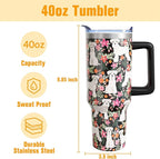 Schnauzer Gifts for Women Dog Lovers 40 oz Floral Schnauzer Tumblers with Handle and Straw, Stainless Steel Vacuum Insulated Travel Coffee Mug Cup Water Bottle