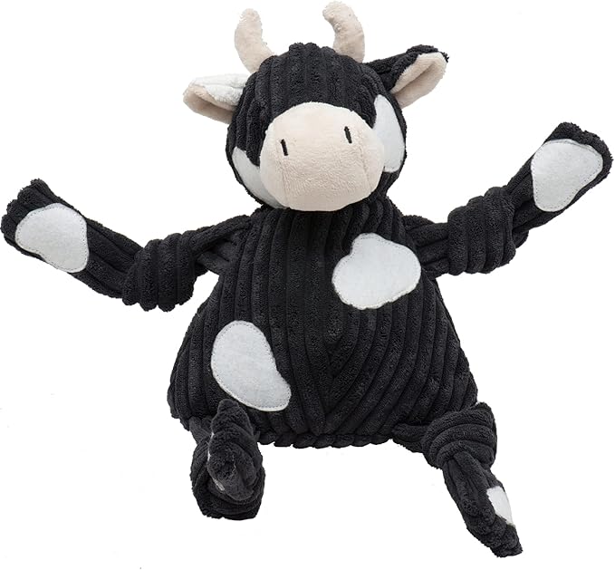 HuggleHounds Knottie Plush Dog Toy - Dog Stuffed Animal Toy, Squeaky Puppy Toys, for Small, Medium & Large Dogs, Durable Plush to Keep Them Busy - Angus Cow, Large