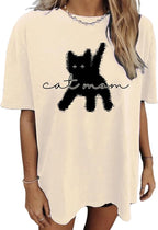 Cat Shirts for Women Cute Cat Mom Oversized Shirt Funny Pet Graphic Tees Y2k Teen Girl Clothes