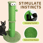 Nekosan Cat Scratching Post - 34-Inch Tall Indoor Cat Scratcher with 5.5-Inch Sisal-Wrapped Post, Hanging Ball Toy, Ideal for Large Cats and Kittens, Furniture-Friendly, Vibrant Green