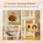 PEQULTI Floor to Ceiling Cat Tree 93.3’’-100.8’’ Height Adjustable Wooden Cat Tower Tall Climbing Play House with Scratching Posts, Cozy Condo, Perches and Large Hammock for Indoor Cats Beige