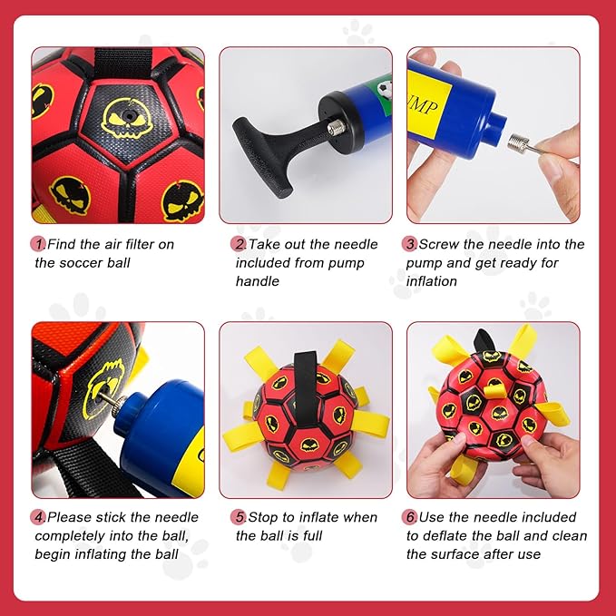Dog Toys Soccer Ball with Straps, World Cup Interactive Dogs Toys for Tug of War, Yard Game, Water Toy, Herding Ball for Dogs, Durable Dog Balls with Skull Pattern for Puppy（6 Inch）