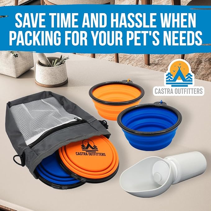 Travel Bag for Dogs and Cats - Dog Bag for Traveling Essentials & Travel Set - Pet Travel Bag with Dog Bowls and Water Bottle - Walking and Travel Accessories