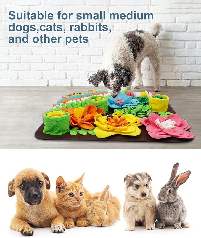 Snuffle Mat for Dogs, Pet Treats Feeding Mat, 20 x 20 inch for Medium & Large, Felt Wool Dog Feeding Mats for Slow Feed, Relieve Anxiety, with Anti-Slip Botton, Brown