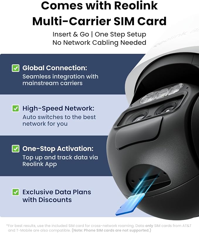 REOLINK 4K Dual Lens 4G LTE Cellular Security Camera Outdoor, PTZ with Auto Tracking, No WiFi Solar Powered, 6X Hybrid Zoom, 8MP Color Night Vision, SIM Card Included,Motion Alert, TrackMix LTE+SP