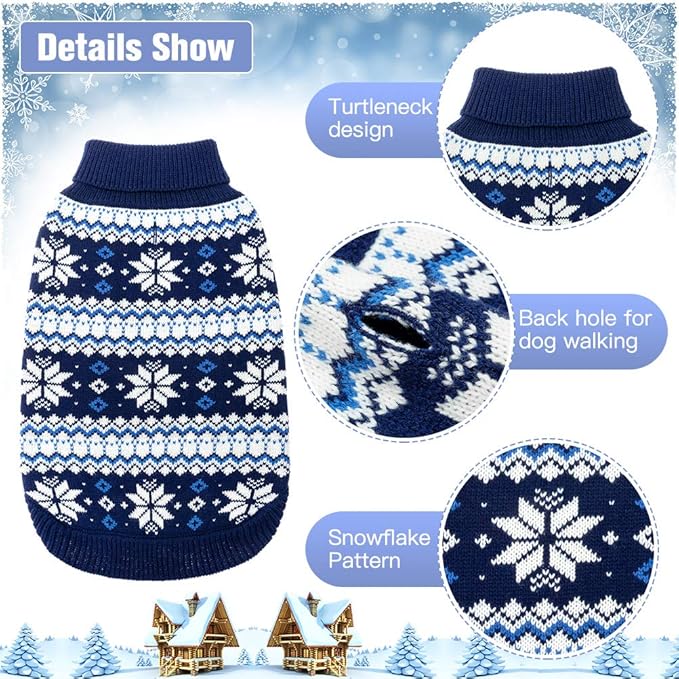 KOOLTAIL Cable Knit Dog Sweater Turtleneck, Cold Weather Pullover Classic Knitwear, Snowflake Pattern Thick Warm Winter Pet Clothes, Dog Christmas Sweater for Small Medium Large Dogs Cats, Navy Blue S