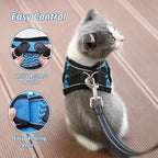Cat Harness and Leash Set for Walking and Small Dog Soft Mesh Harness Adjustable Vest with Reflective Strap Comfort Fit for Pet Kitten Puppy Rabbit （Blue Stripe,XS）