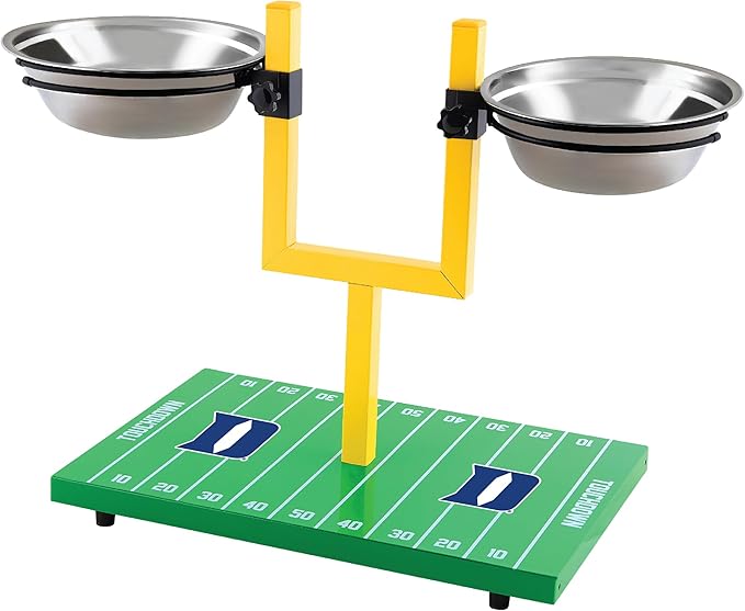 NCAA Duke Blue Devils Goalpost Dog Feeder – Adjustable Elevated Dog Bowls with Stand, 2 Stainless Steel Bowls, Non-Slip Rubber Feet, Raised Pet Feeder for Large & Small Dogs