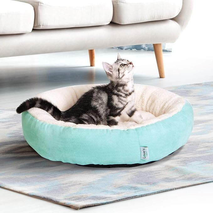 Love's cabin Round Donut Cat and Dog Cushion Bed, 20in Pet Bed for Cats or Small Dogs, Anti-Slip & Water-Resistant Bottom, Super Soft Durable Fabric Pet Beds, Washable Luxury Cat & Dog Bed Blue