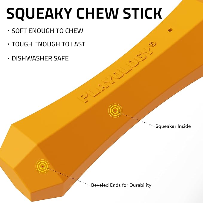 Playology Squeaky Dog Toy Fetch Stick | Durable Rubber Toys for Interactive Play | Cheddar Cheese Scented Fetch Stick for Medium Dogs | Floating Dog Toy Made from Non Toxic Materials