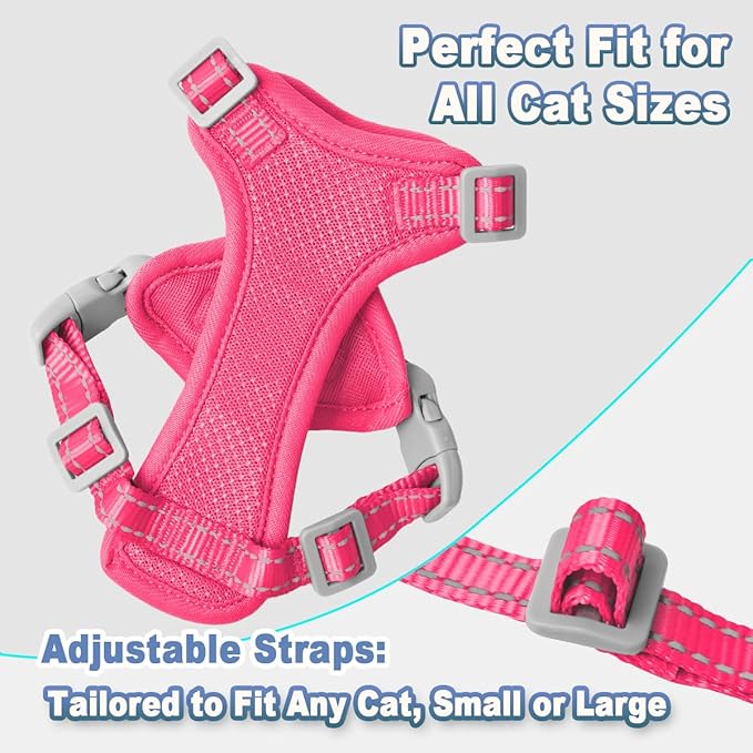Cat Harness and Leash Set Escape Proof for Kitten Walking, Soft Adjustable Top Handle Vest Harnesses for Cats, Easy Control Breathable Reflective Small Medium Large, Pink, S