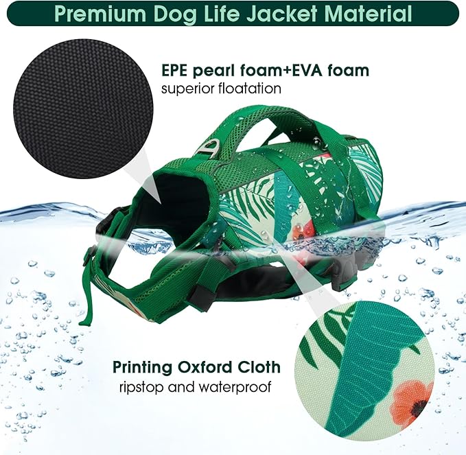 Kuoser Dog Life Jacket High Flotation XXL, Reflective Dog Life Vest for Swimming Boating, Adjustable Dogs lifejacket with Rescue Handle for, Safety Pet Life Preserver Floats for Summer Vacation, 2XL