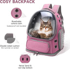 Cat Backpack Carrier, Breathable Cat Carrier Large Space Bubble Pet Backpack for Kitty Small Dog up to 15lbs, Transparent & Foldable Pet Carrier for Travel Hiking（Pink）