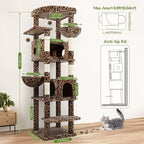 Globlazer Heavy Duty Cat Tree, 74inch Sturdy Cat Tower for Large Cats Adult, Big Cat Tree with 5 Sisal Scratching Posts, 2 Padded Cat Condos, 2 Hanging Baskets, Enlarged Top Perch, S74, Leopard Print