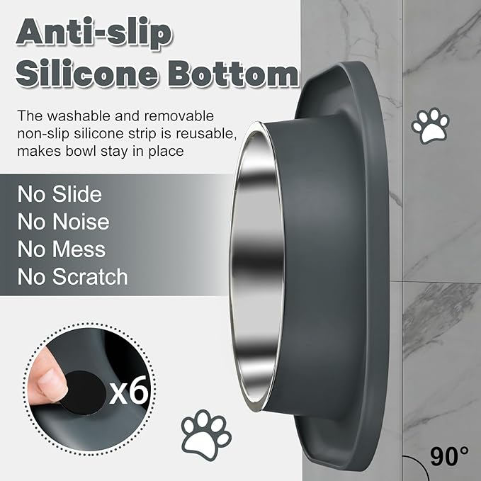 Automatic Cat Water Feeder and Food Bowl, Gravity Stainless Steel Cat Waterer Set for Small Medium Kitten Puppy Pets(1 Gallon + 12oz，Grey)