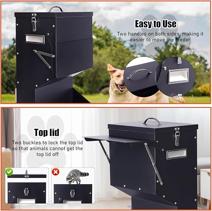 Outdoor Automatic Dog Feeder Large Breed 25 lbs, Galvanized Gravity Feeder for Dogs Metal Self Feeding Dog Food Dispenser Hanging Pet Food Feeders for Dogs Chickens and Farm Animals