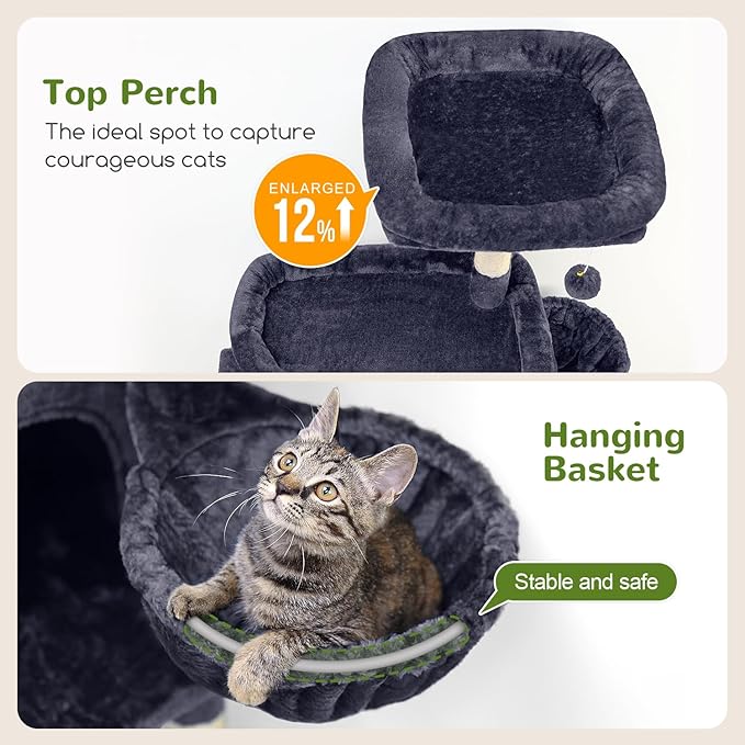 Globlazer Sturdy Cat Tree, 68-inch Large Cat Tower for Indoor Adult Cats 20 lbs Heavy Duty Cat Tree for Big Cats with Extra Large Platform, 5 Scratching Post, S68, Dark Grey