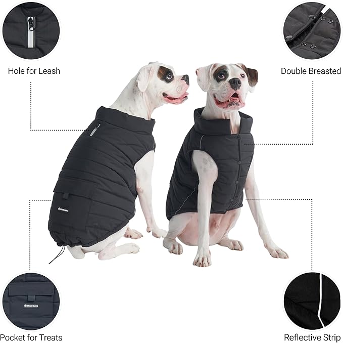 Spark Paws Dog Winter Jacket, Water-Resistant Coat, Warm Reflective Windproof Fleece-Interior, for Medium and Large Dogs - Black - 4XL
