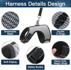 PUPTECK Soft Mesh Cat Vest Harness and Leash Set Puppy Padded Pet Harnesses Escape Proof for Cats Small Dogs Rabbits Bunny