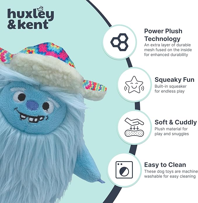 Huxley & Kent Funny Dog Toy w/Squeaker – Holiday Power Plush Squeaky Dog Toys for Small, Medium & Large Dogs – Soft Stuffed Animal for Indoor Play & Fetch - Everest Shaggy Yeti, Small