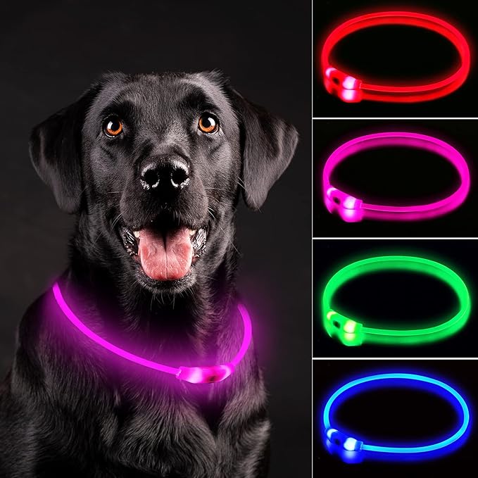 LED Dog Collar, Rechargeable Light Up Dog Collars,IP67 Waterproof Dog Lights for Night Walking，Adjustable, Reusable Safety Necklace for Small Medium Large Dogs (Pink)