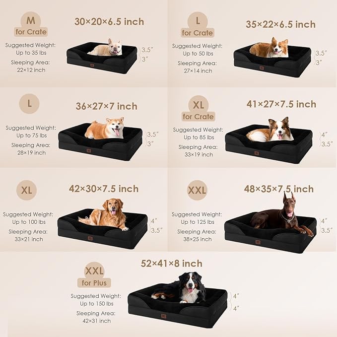 EHEYCIGA Memory Foam Dog Bed for Medium Size, Orthopedic Dog Sofa with Sides and Waterproof Liner, Washable Bolster Pet Couch with Removable Cover, 35x22x6.5 Inch, Black