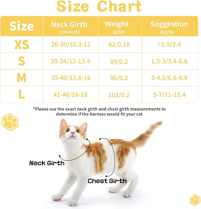 Cat Harness and Leash Set for Walking Escape Proof, Adjustable Kitten Harness Breathable Mesh with Reflective Strips Harness with Flower for Kitty Puppy Bunny Yellow XS