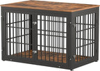 48 Inch Rustic Heavy Duty Dog Crate Furniture for Extra Large Dogs, Decorative Pet House End Table, Wooden Cage Kennel Furniture Indoor, Black and Brown