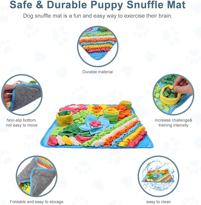 Snuffle Mat for Dogs Cats Rabbits, Pet Treats Feeding Mat, 15.4 x 15.4 inch for Small & Medium, Felt Wool Dog Sniff Mats for Slow Feed, Rabbit Foraging Mats, Relieve Anxiety, with Anti-Slip Bottom