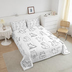 Erosebridal Cute Cat Bedding Full for Girls Boys Kids Funny Animal Comforter Set, Kawaii Pet Bedding Comforter Sets White Kitten Duvet Insert, Yoga Ballet Dance Quilted Comforter Decoratives 3 Pieces