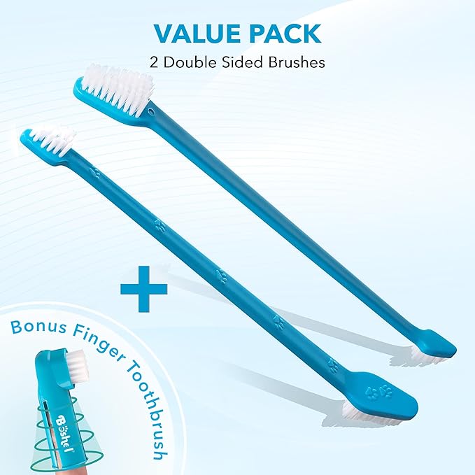 Boshel 3 Pc Dog Toothbrush Kit - 2 Dog Tooth Brush + Small Dogs Finger Toothbrush - Pet Tooth Brush for Dogs - Puppy Tooth Brushes for Small Breed & Large, Best Tooth Brushing Kit