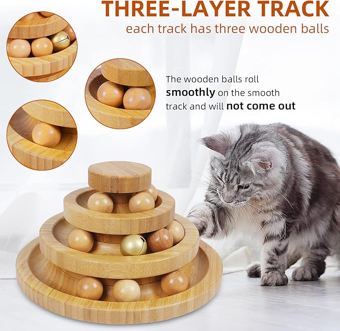 Cat Ball Track Toy,Kitty Toys Roller,3-Level Ball Tower with 9 Removable Balls,Interactive Cat Toy, DIY Circle Fun Toy for Kitten Mental Physical Exercise - Medium Size
